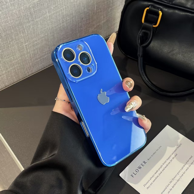 电镀冰感玻璃原机色适用iPhone16手机壳15纯色14情侣13新款12外壳|undefined