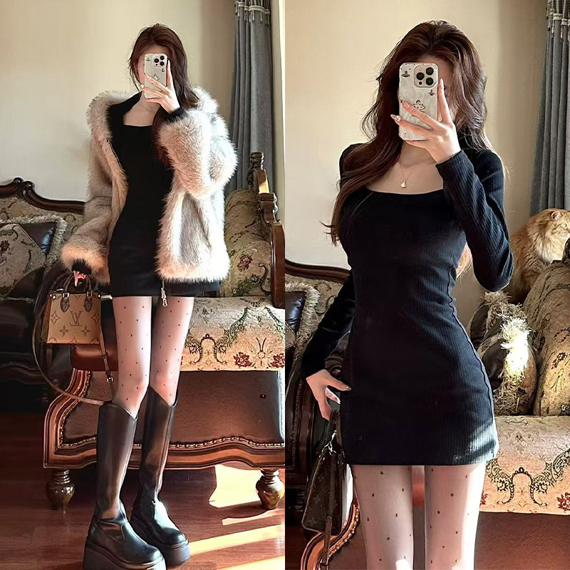 Black Slim-Fit Bodycon Skirt, Base Dress for Women, Popular Autumn and Winter 2026 New Style, Long-Sleeve Dress, Elegant Little Black Dress Black Slim-Fit Bodycon Skirt, Base Dress for Women, Popular Autumn and Winter 2026 New Style, Long-Sleeve Dress, Elegant Little Black Dress