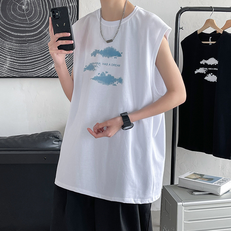 Sleeveless vest men's Hong Kong style loose casual outerwear T-shirt summer thin youth sports basketball clothes top fashion
