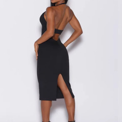 23 Cross-border Fashion Laced Back Bodycon Dress Latin Dance Suit for Women with Bra Cup and Panties Yoga Fitness Wear