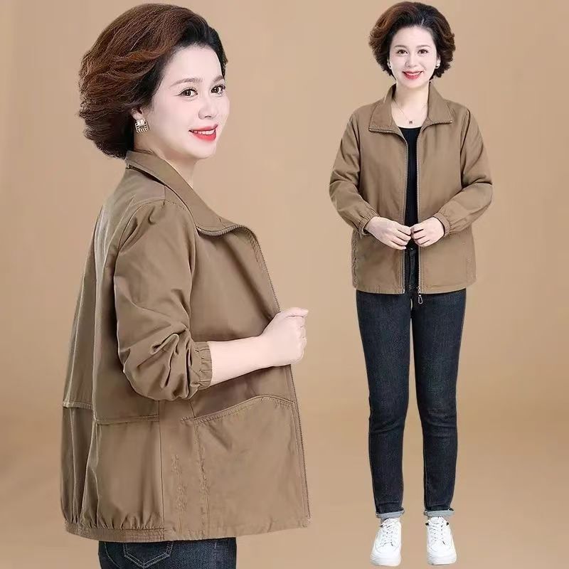 妈妈春秋风衣外套女新款洋气50岁60中老年人休闲夹克宽松大码上衣|undefined