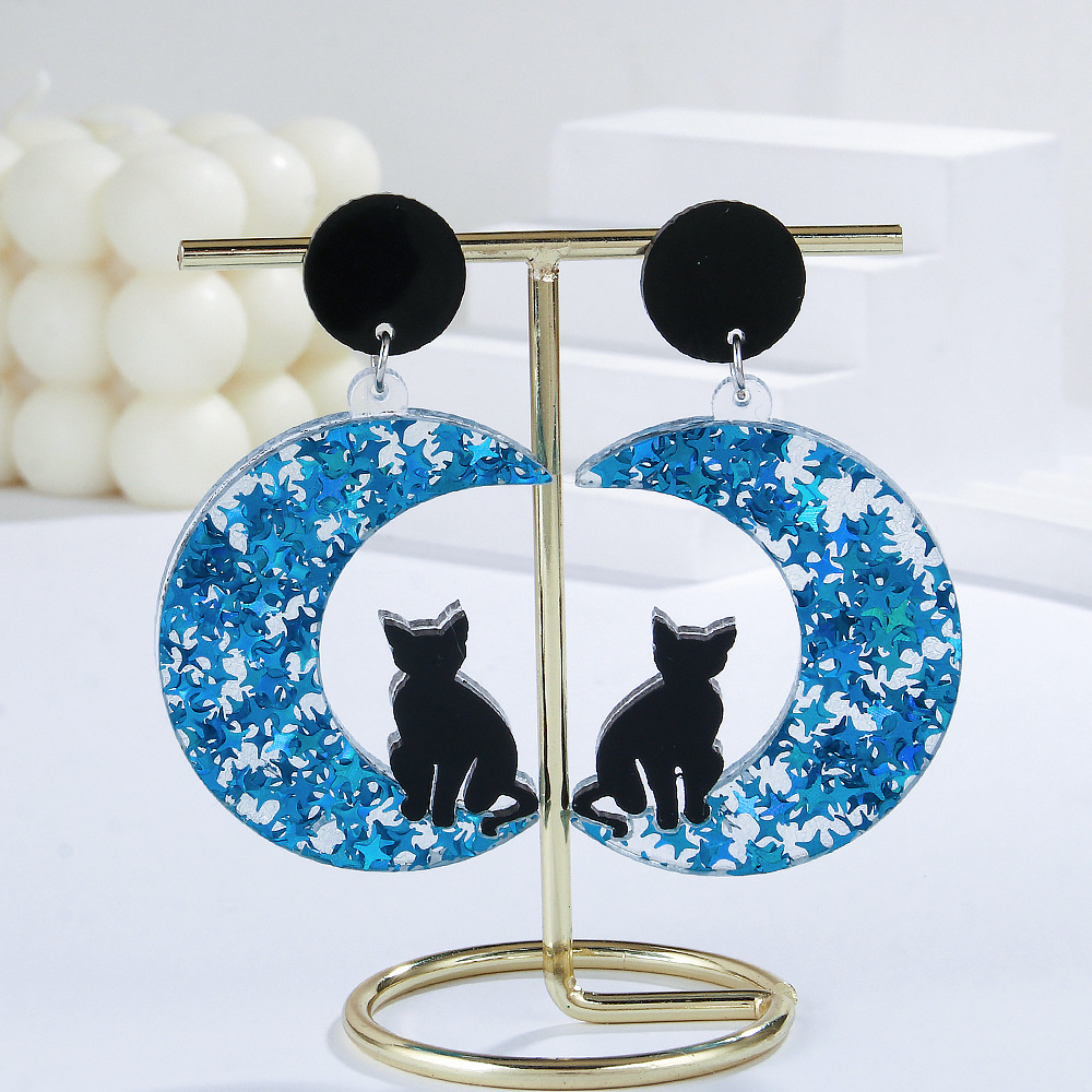 Halloween Festival 1 Pair Elegant Streetwear Moon Cat Bat Arylic Drop Earrings