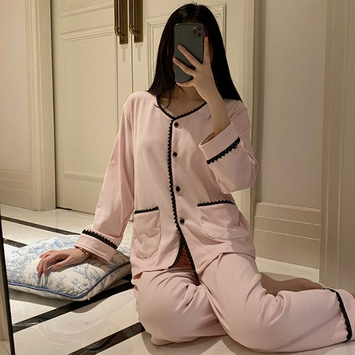 跨境批发德绒睡衣女款秋冬季长袖休闲简约高级感春秋两件套家居服|undefined