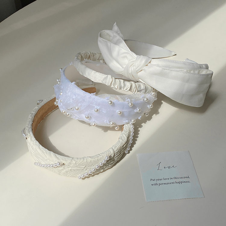 Pearl Inlay Material Fashion Bow Knot Cloth Handmade Pearl Hair Band