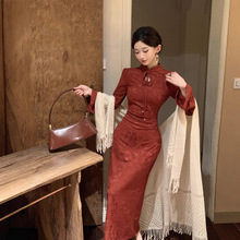 新中式提花气质改良订婚旗袍女早秋2025新款敬酒服新娘红色连衣裙