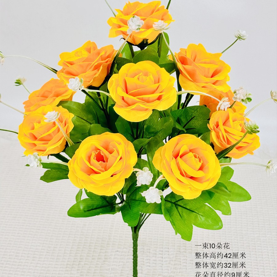 10 rosas arcoíris de color amarillo puro