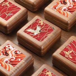 实木中式印花首饰盒便携式戒指木盒翻盖珠宝店饰品手镯项链包装盒