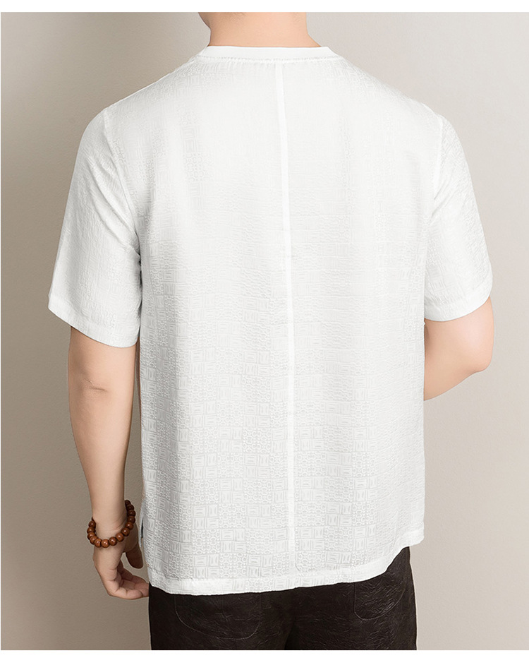 Áo thun nam tay ngắn lụa jacquard Mulberry mỏng nhẹ mùa hè — Trắng 8876 chi tiết 10