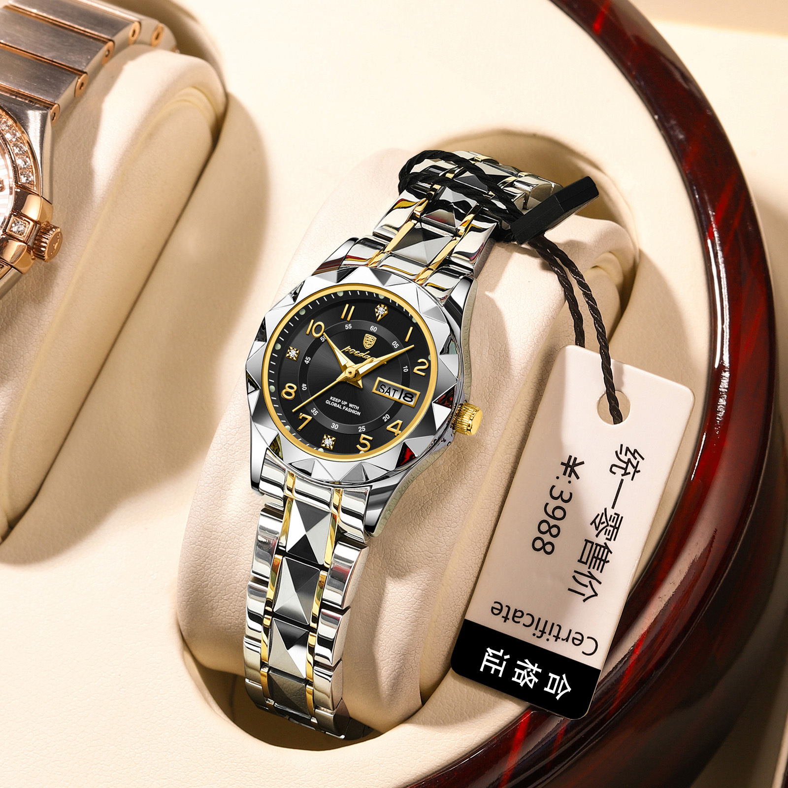 P782 gold black surface steel belt