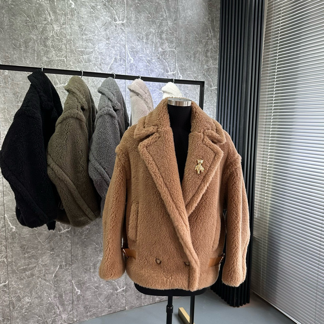 M家泰迪熊大衣短款皮草外套Teddy秋冬新款骆驼绒保暖毛毛外套批发