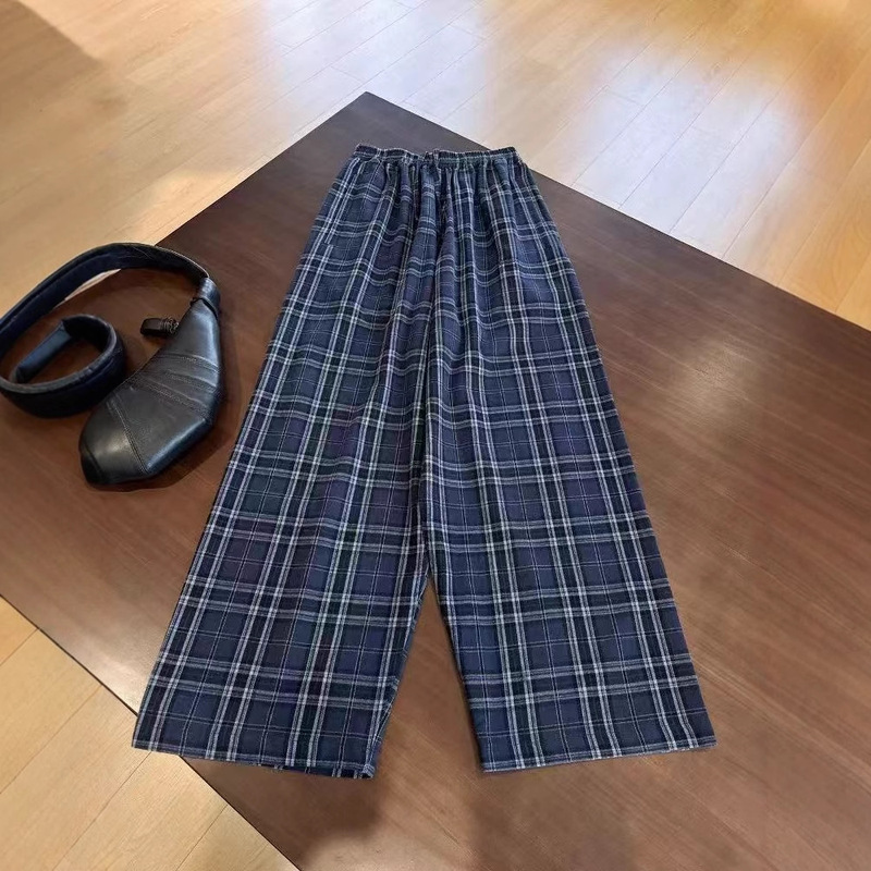 [Paris Plaid] 25Ssss Flannel Stitching Sunteeza Embroidered Men's and Women's Straight Sweatpants Pants