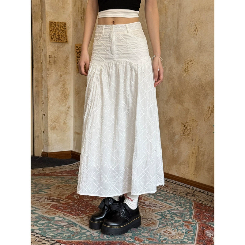 Трехмерная клетчатая белая юбка с цветочным принтом, женская новая летняя тонкая повседневная длинная юбка с высокой талией