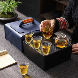带收纳盒茶盘一体式耐热玻璃茶具套装家用托盘茶海功夫茶杯泡茶壶