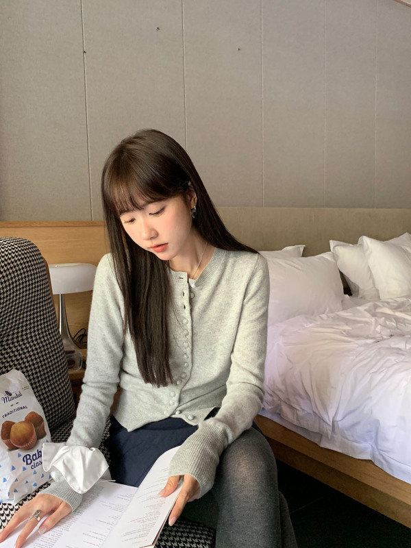 甜美温柔风单排扣圆领正肩开衫长袖秋冬季新款修身百搭休闲上衣女|undefined