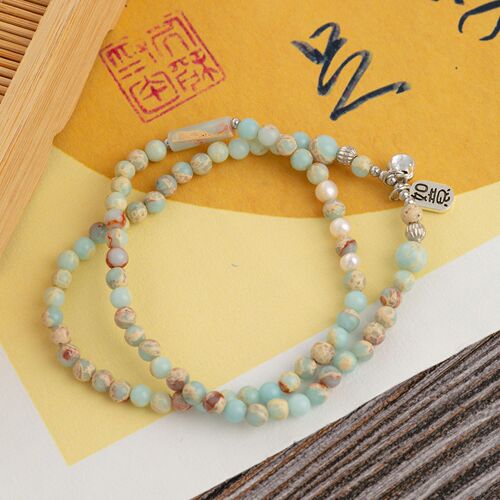 New Chinese-style Shoushan Stone Beaded Bracelet Women's Light Luxury Unique Design Retro Elegant Double-Layered Stacked Bracelet Jewelry