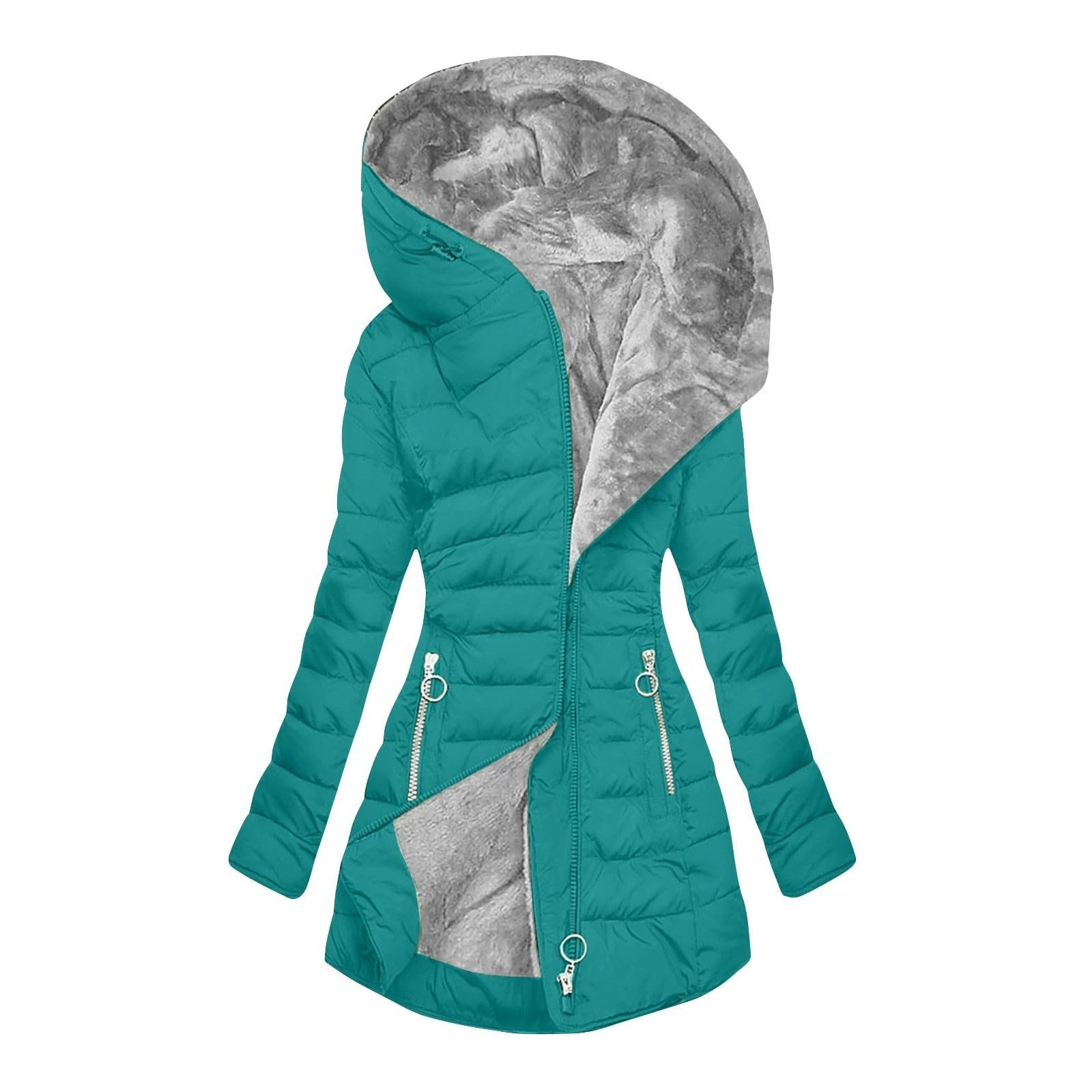Transfronterizo 2025 Europa y América Amazon invierno collar cremallera manga larga delgada chaqueta con capuchón caliente abrigo a prueba de frío image 18