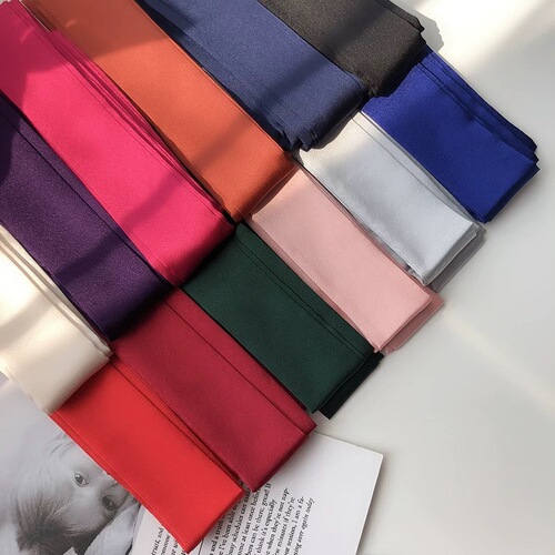 Korean-style satin solid color silk scarf slim narrow long strip flowing ribbon French bow hair tie high-end versatile neckerchief