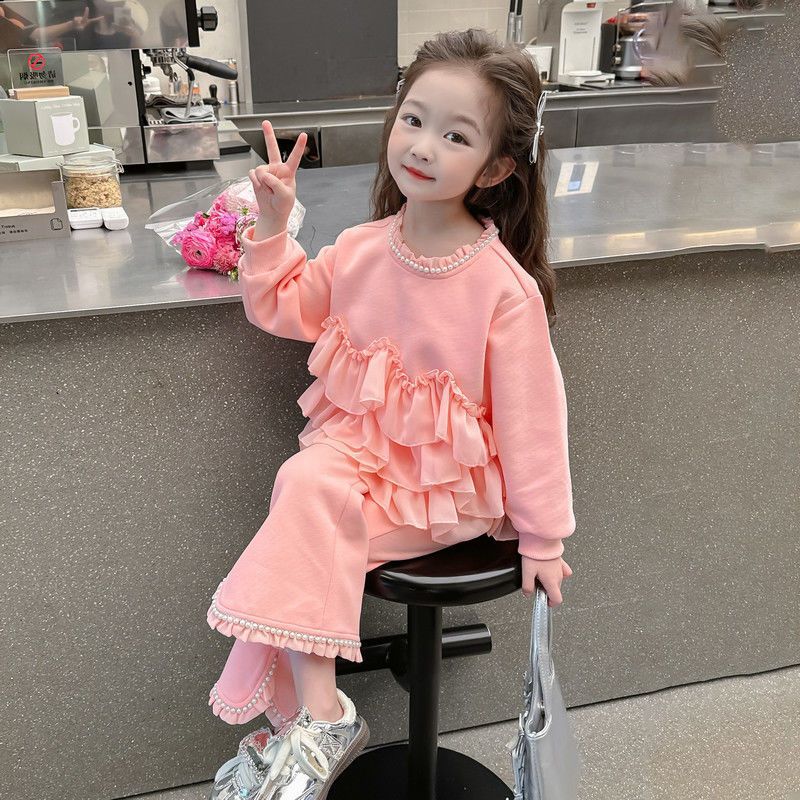 Completo due pezzi per bambina con bordo a volant stile chic_voghion.com