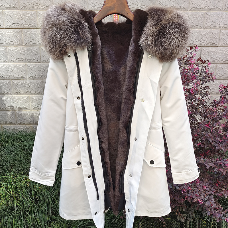 Sieviešu apģērbi Jauns ziemas Sieviešu Parka Vidēja Garuma Noņemams Laineris Lapsas kažokādas apkakles kažoks_voghion.com