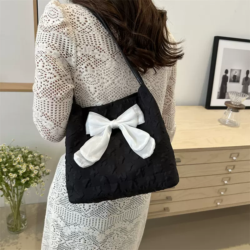 厂家批发包包女2025新款潮大容量单肩斜挎包蝴蝶结装饰时尚托特包