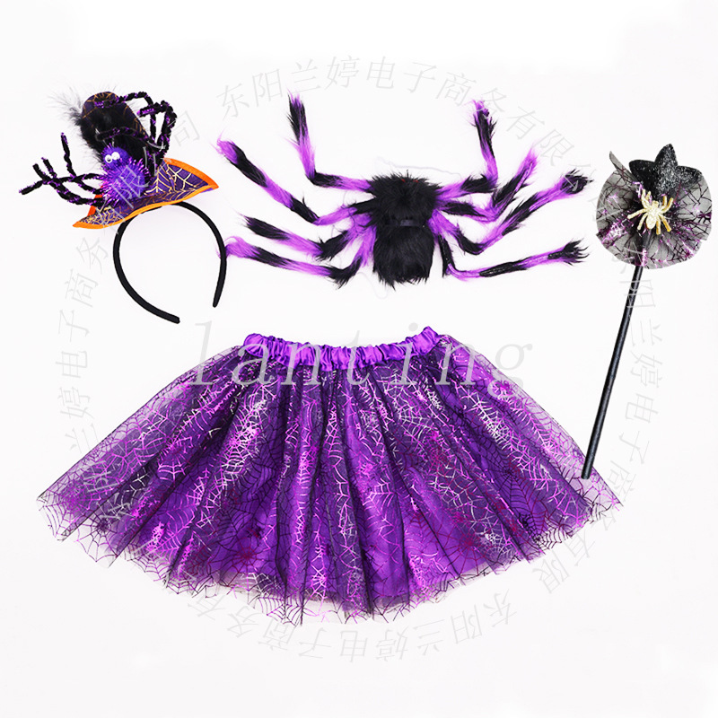 子供のハロウィーンパーティースパイダーバック装飾チュチュスカートヘッドバンドセットホリデーパーティー装飾cosスパイダーセット|undefined