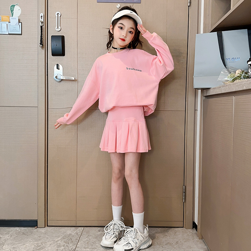 女童连衣裙春秋2023新款儿童卫衣短裙套装中大童春装两件套