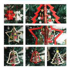 クリスマス装飾品木製クリスマスレーザー透かし彫りクリスマスツリー小さなペンダント木製五角星鈴オンフックプレゼント