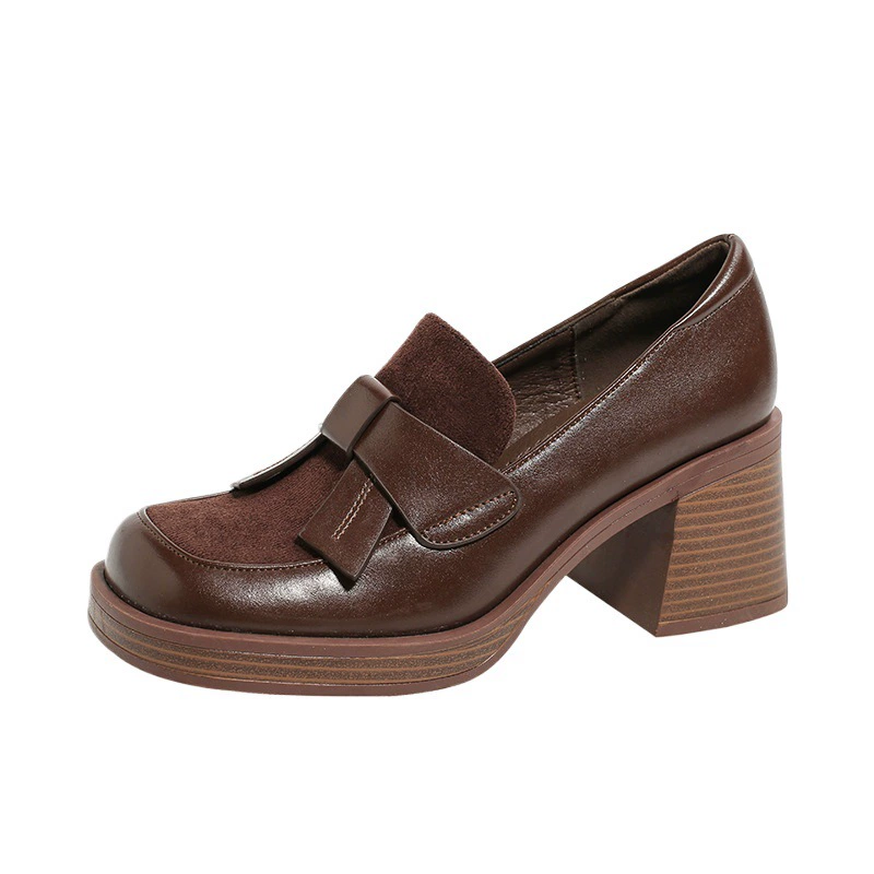 2024 early autumn new British style women's shoes single shoes loafers thick heels high heels popular women's brown small leather shoes