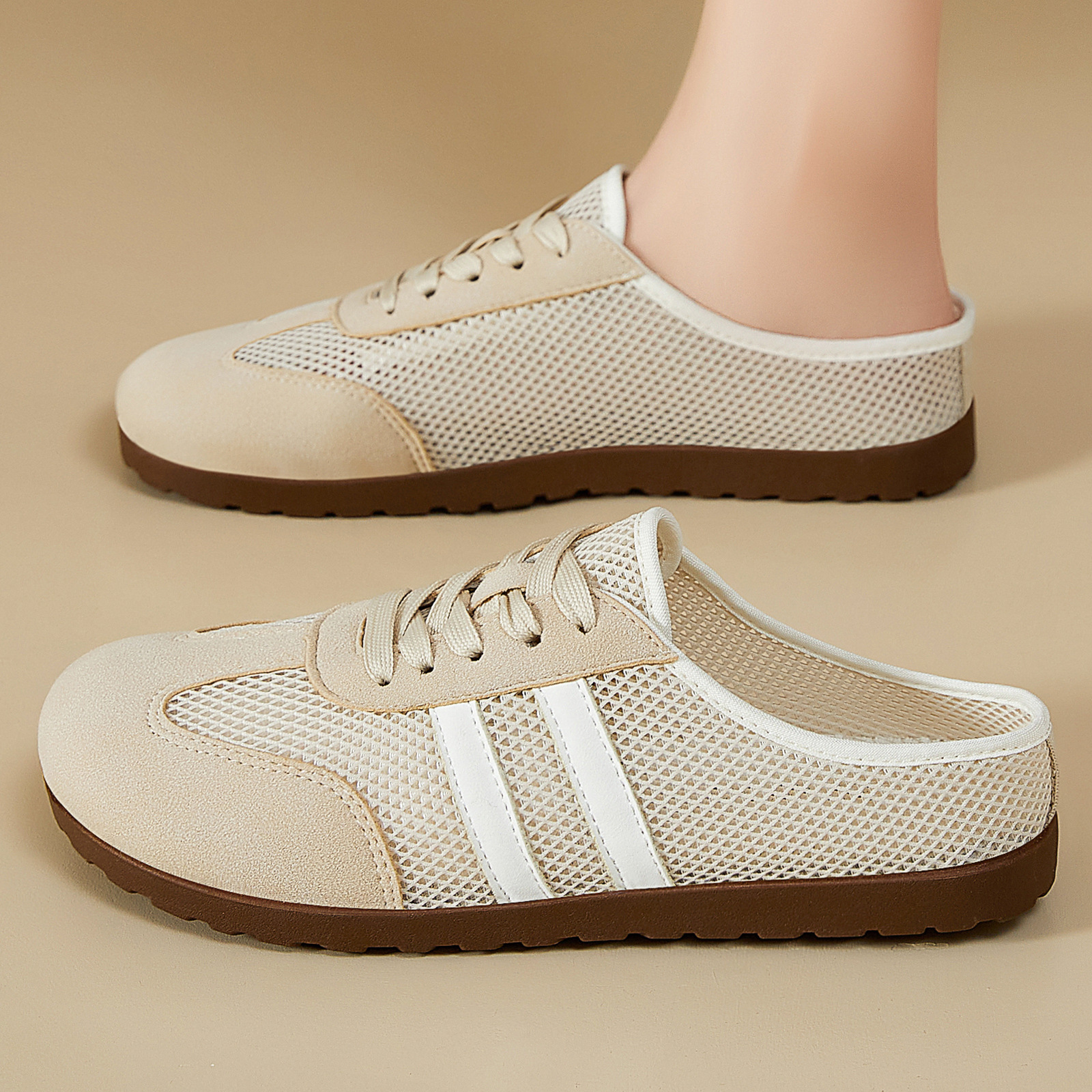 Medios zapatillas de verano para mujeres nuevas sandalias de un pie ancho transfronterizas temu zapatillas de bolso de tamaño grande zapatillas de malla transpirables image 4