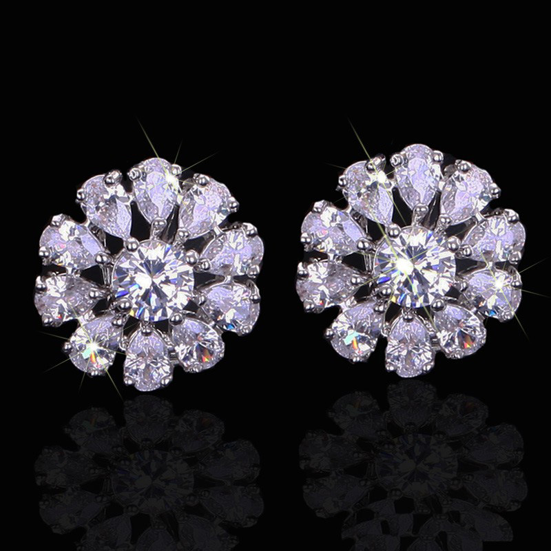 New Snowflake Flower Copper Zircon Earrings display picture 3