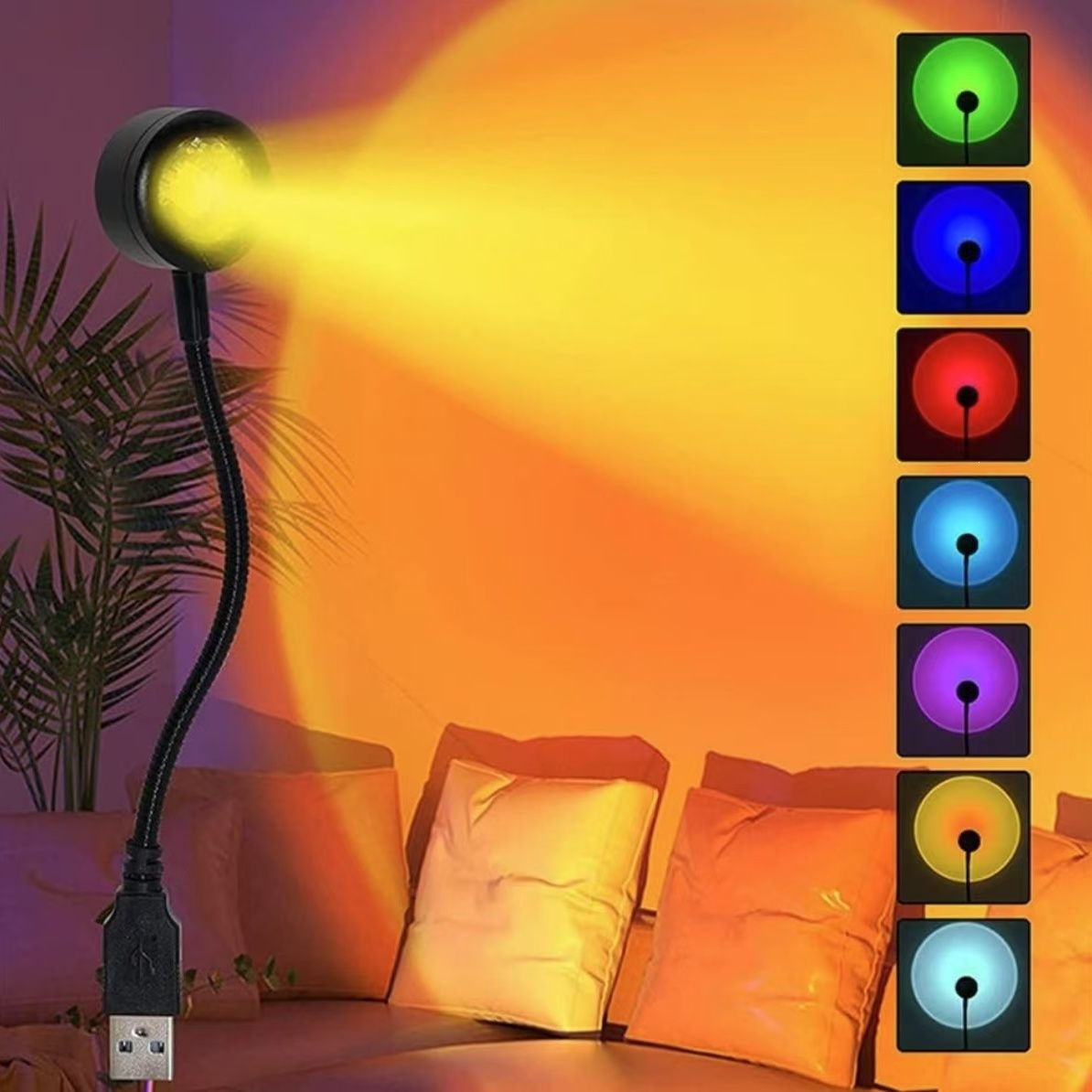 Lámpara de Noche de Atardecer USB Portátil con Luz Cálida para Dormitorio