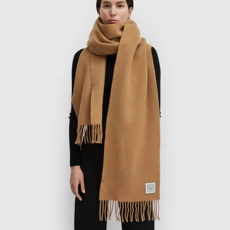 Moda retrô cachecol longo de lã feminino multifuncional quente franja dupla versão grossa estreita xale extra longo_voghion.com