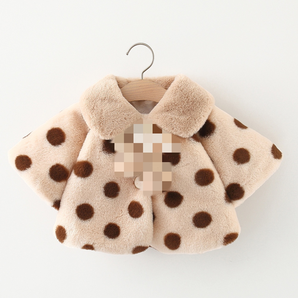 婴幼童毛绒披风斗篷冬款2023新波点豹纹儿童毛领外套防风跨境批发