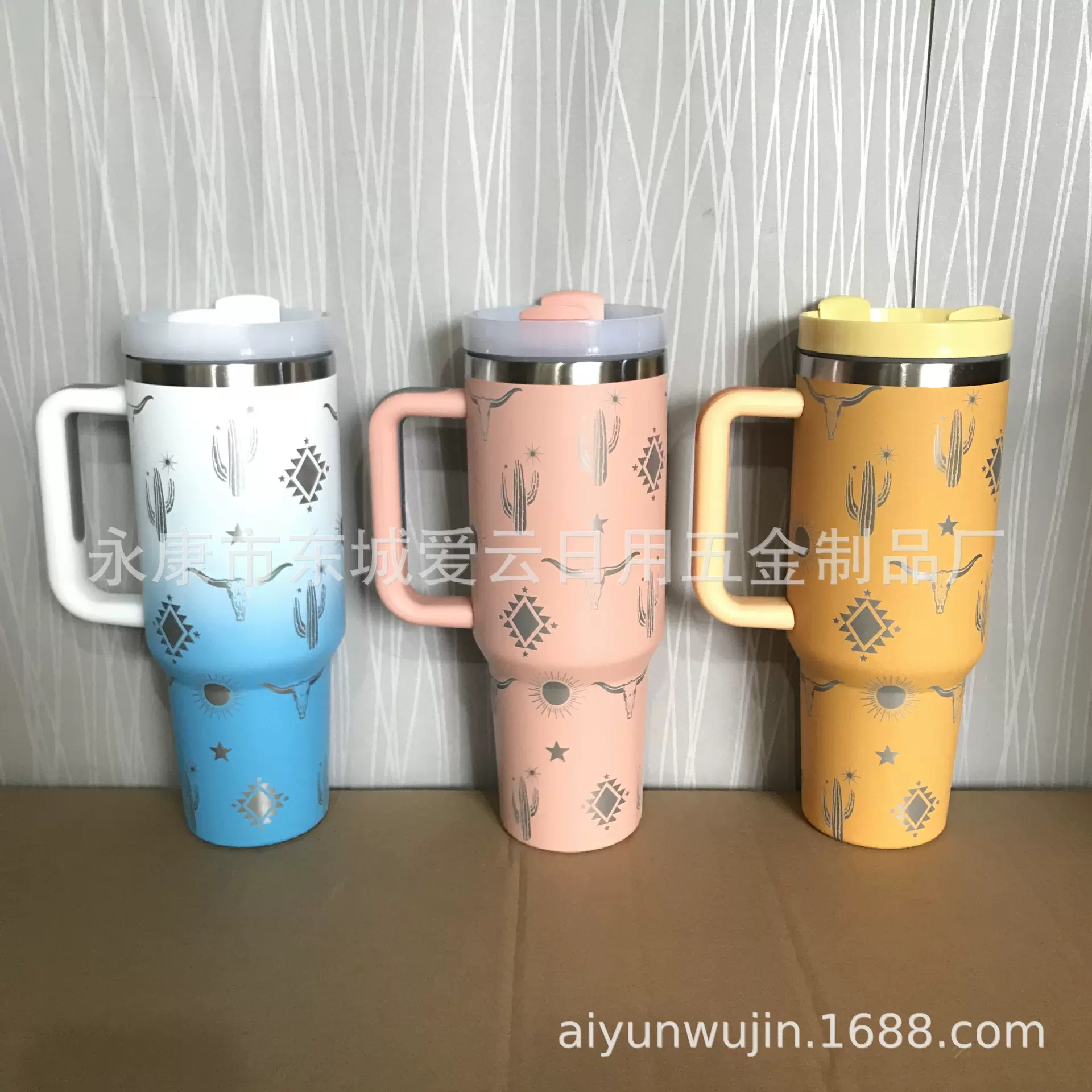 跨境40oz牛头激光冰霸汽车杯把手啤酒杯不锈钢带手柄车载咖啡杯