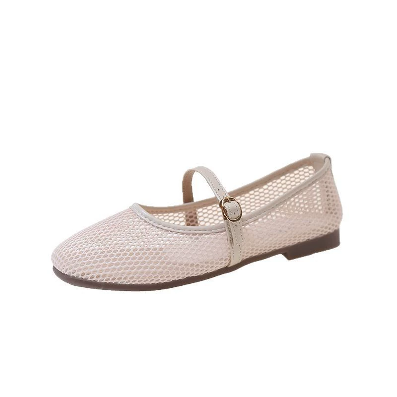 2025 new summer style small fragrant flat Mary Jane shoes for women Korean style French mesh shallow mouth breathable beanie women's shoes