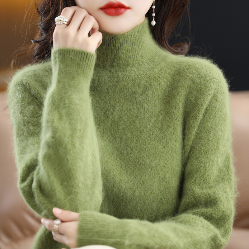 22 Versatile temperament Korean Edition Socket Half a style Ladies Mink cashmere sweater knitting Primer sweater One piece On behalf of