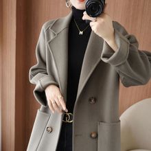 新款羊毛双面呢羊毛大衣女中长款秋冬双排扣手工韩版毛呢外套穿