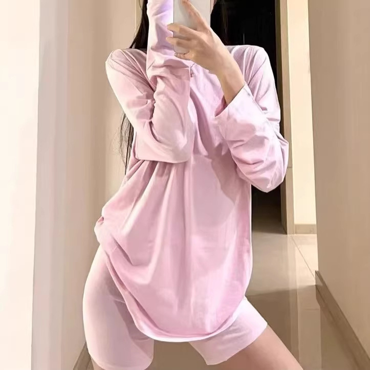 Skims New Modal Long-Sleeved T-Shirt Women's Suit Pink Casual Loose Home Wear Comfortable Breathable Pure Color Top Skims New Modal Long-Sleeved T-Shirt Women's Suit Pink Casual Loose Home Wear Comfortable Breathable Pure Color Top