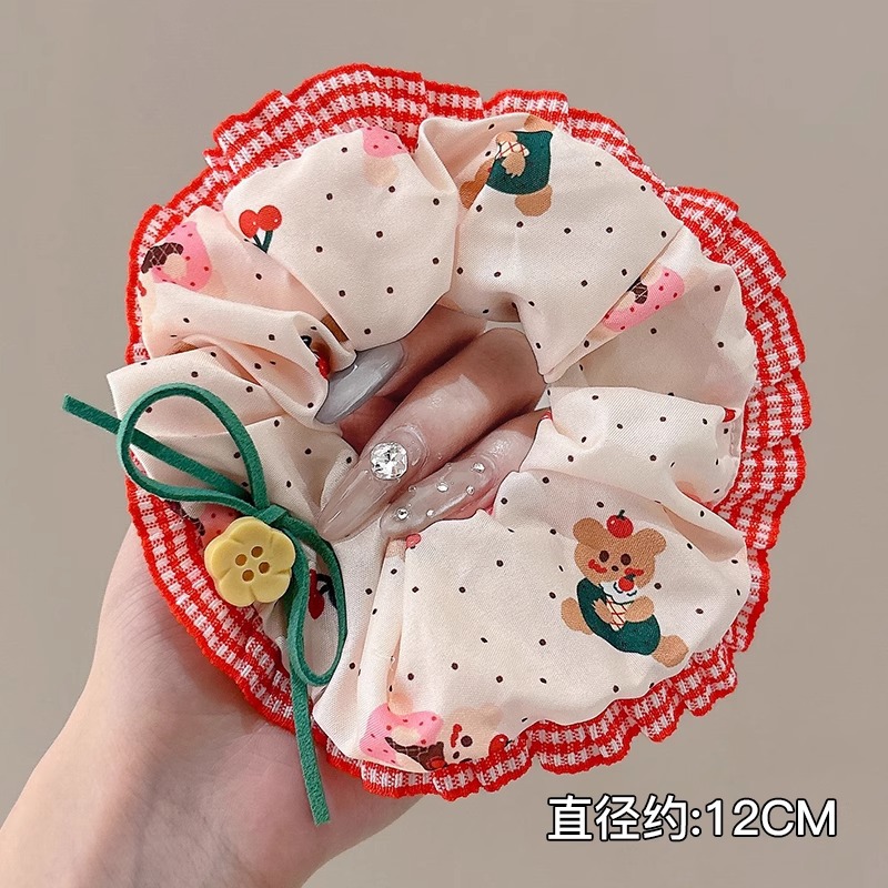 Anillo de pelo de intestino grueso súper grande coreano para mujer 2025 nuevo estilo de alta gama cordón de pelo de encaje plisado temperamento dulce cuerda de cabeza de flor