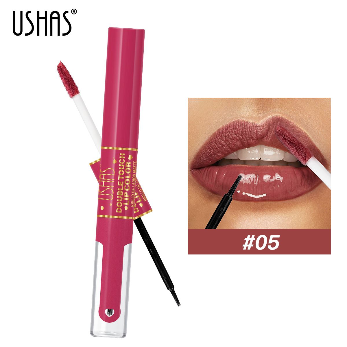 El brillo de labios transfronterizo explosivo de USHAS Amazon no se desvanece, no se mancha, no se pega, esmalte de labios mate, lápiz labial de barro LG2536
