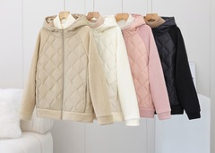 夹棉日韩简约潮牌连帽棉服春秋冬季新款插肩袖拼接夹克棉袄外