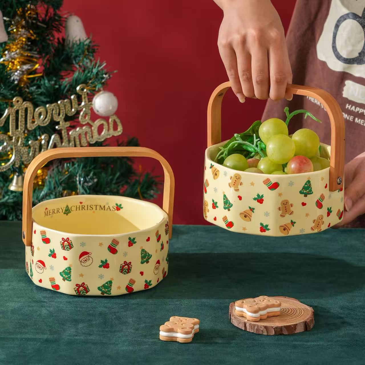 Navidad de cerámica frutas azules bocadillos platos de frutas de alto valor de la mesa de té de sala de estar casera canasta de frutas bocadillos nueces platos
