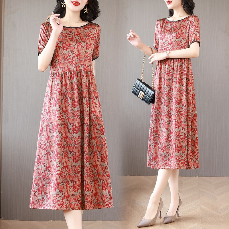2026 Summer New Hangzhou Silk Dress for Women, Loose Fit, Age-Reducing, Elegant Floral Dress Made of Mulberry Silk