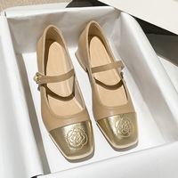 thick heel French style small fragrant style single shoes for women's 2024 color blocking middle heel one line buckle square toe Mary Jane shoes