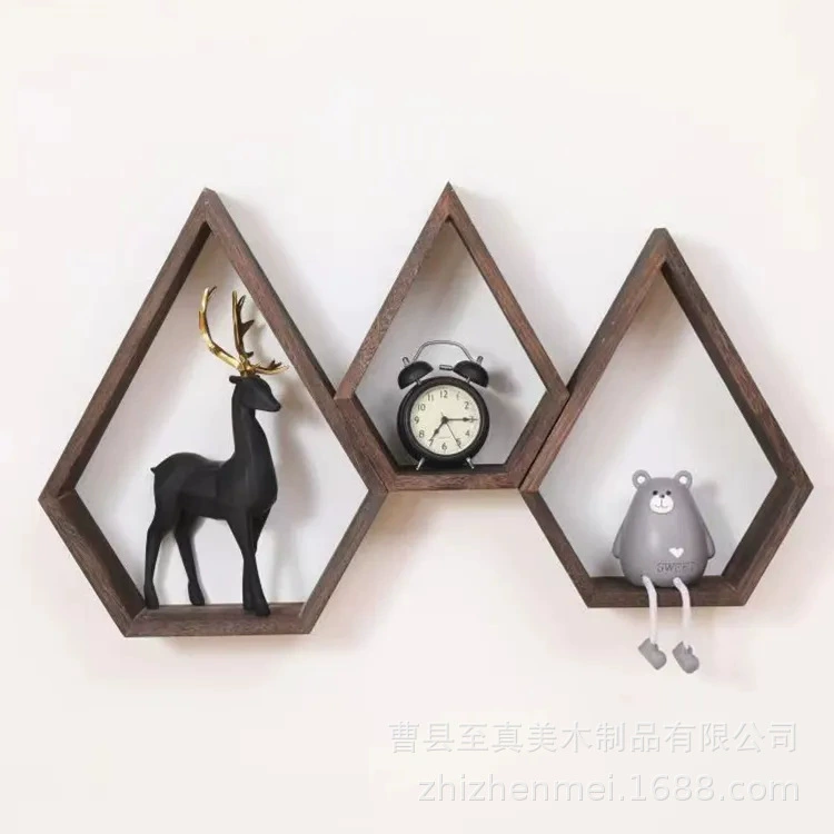 Деревянная Геометрическая настенная стойка из цельного дерева пентаграмма плавающая перегородка стеллаж для гостиной стена с пятью углами стеллаж для хранения