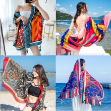新款丝巾女夏季海边防晒披肩外搭围巾薄款两用沙滩巾超大百搭纱巾