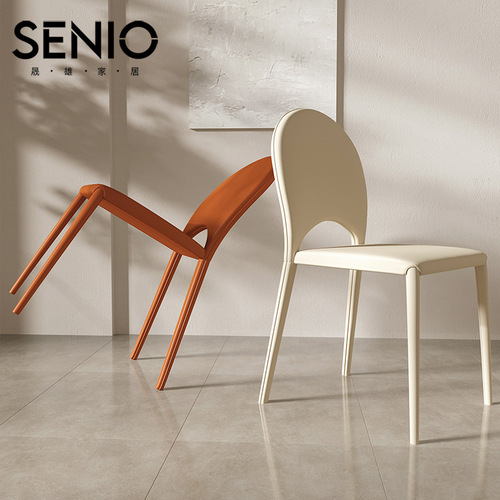 Cream Wind Saddle Leather Dining Chair Restaurant Hotel Chair Home Use Italian Minimalist Vanity Chair Modern Simple Back Chair