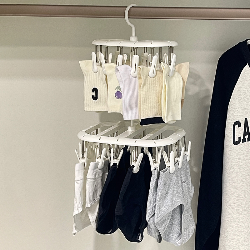 percha de secado multifuncional gruesa abrazadera a prueba de viento dormitorio ropa interior calcetín secado percha de secado plegable multi-clip