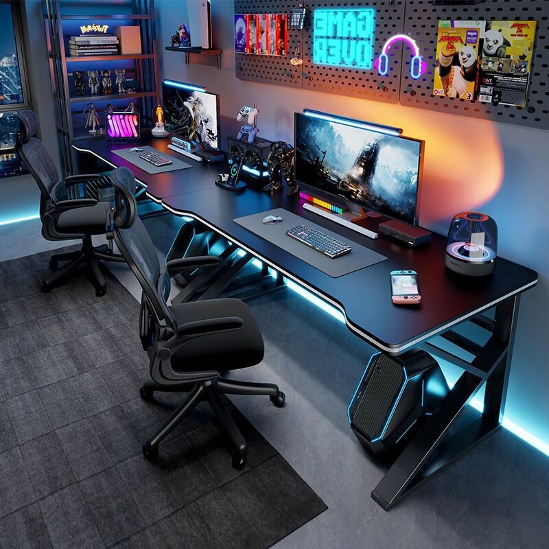 Double-person gaming computer desk for home use, long rectangular desk, simple design for bedroom, couple's study, side-by-side office and gaming table