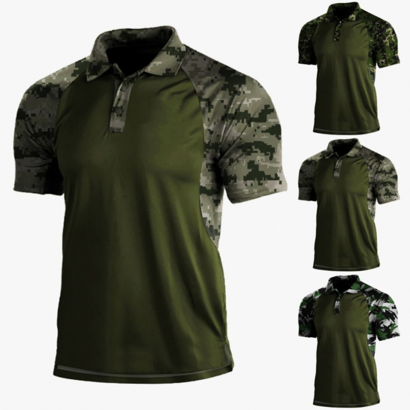 Cross-Border European and American Men's Fashion Casual Polo Shirt Lapel Button Short-Sleeved T-Shirt Export Men's Camouflage T-Shirt